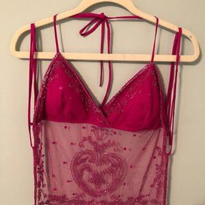 Sheer midriff / backless beaded tank